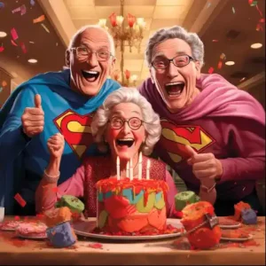Seniors celebrating Superman's Birthday.