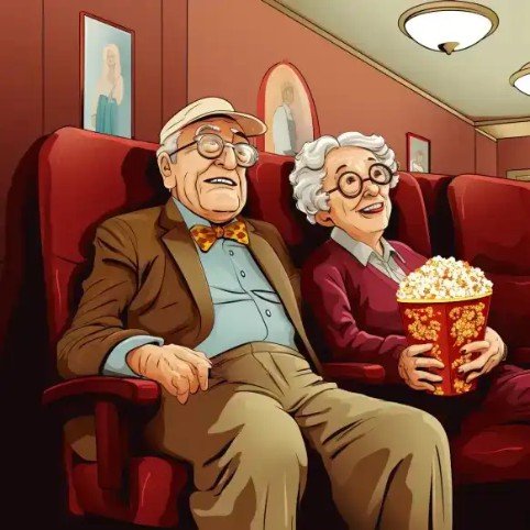 Senior couple watching the movie An Affair to Remember.