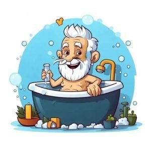 Old man celebrating National Bath Safety Month