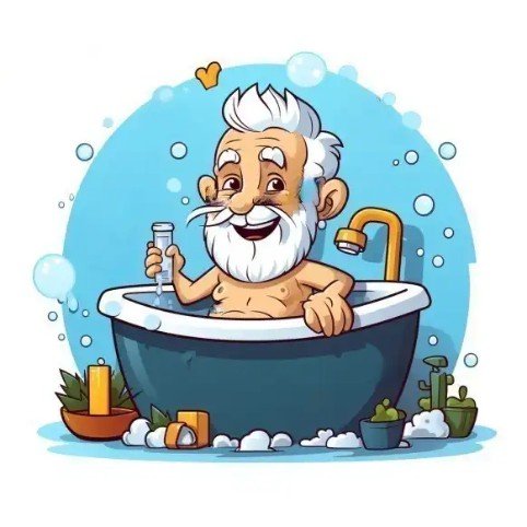 Old man celebrating National Bath Safety Month