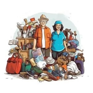 Couple in midst of decluttering.