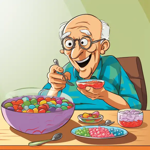 Senior man enjoying Jello-O