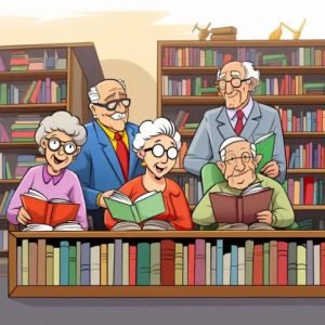 Seniors enjoying the library.