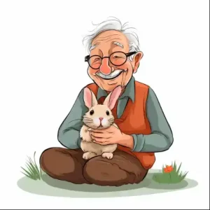 Senior man with pet rabbit.