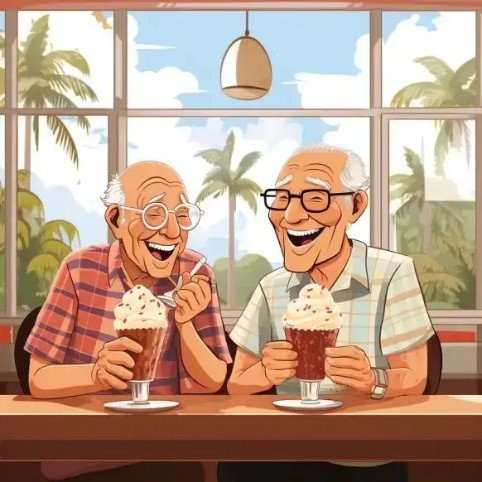 Senior men enjoying ice cream.