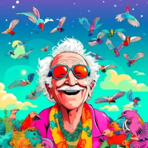 Senior man with birds.