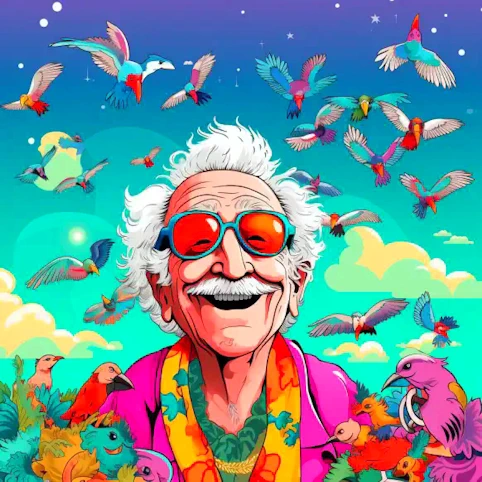 Senior man with birds.