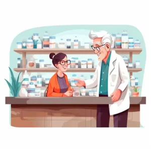 Senior woman with her Pharmacist.
