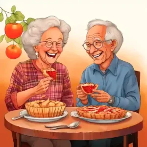 Seniors enjoying delicious pie.