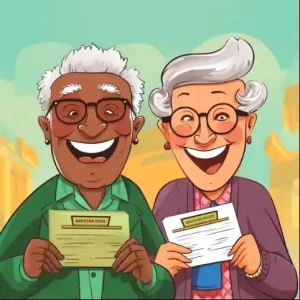 Seniors with their social security checks.