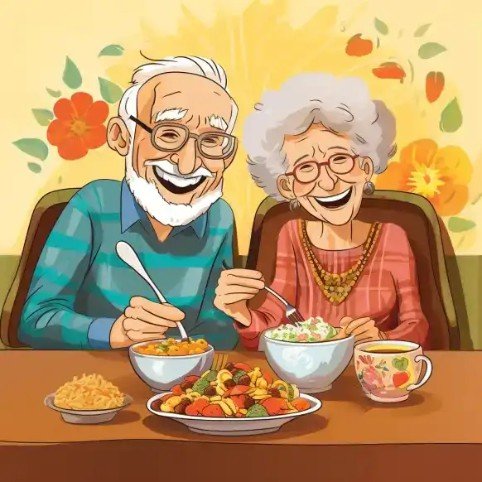 Senior couple enjoying their morning oatmeal.