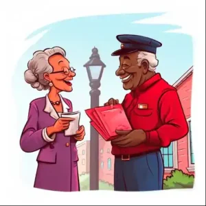 Senior woman and her mailman.