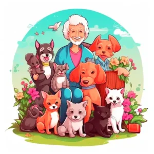 Senior man and his pets.