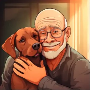Senior man and his dog.