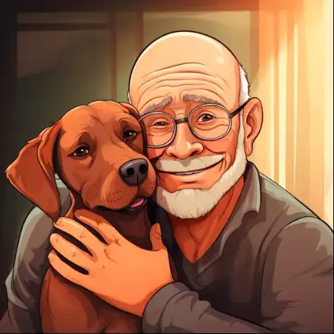 Senior man and his dog.