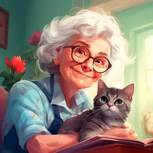 Senior woman and her cat.