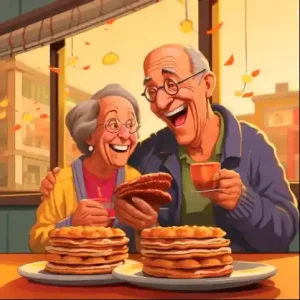 Seniors enjoying pancakes