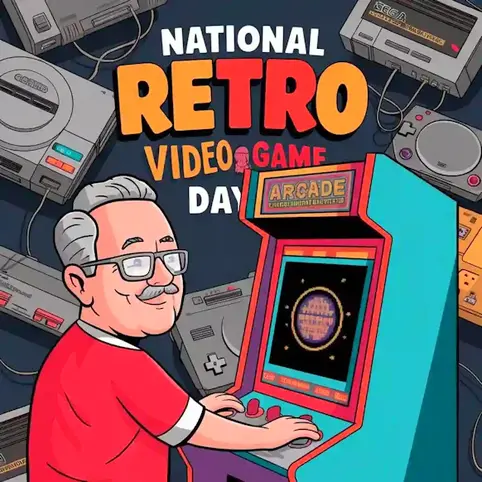 Senior man enjoying retro video games.