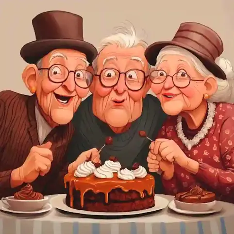 Seniors digging into chocolate caramel.