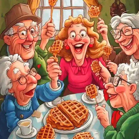 Family enjoying waffles.