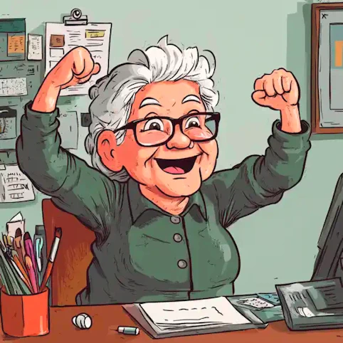 Senior woman enjoying Clean Your Desk Day
