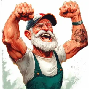 Senior man acting like Popeye