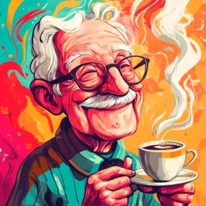 Senior man enjoying national gourmet coffee day.