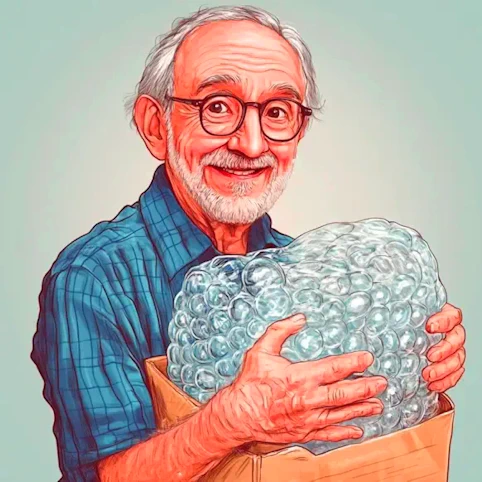 Senior man enjoying National Bubble Wrap Appreciation Day